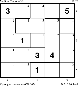 The grouppuzzles.com Medium Sudoku-5B puzzle for Monday June 29, 2026 with all 5 steps marked