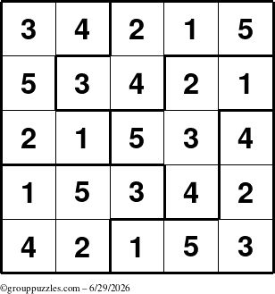 The grouppuzzles.com Answer grid for the Sudoku-5B puzzle for Monday June 29, 2026