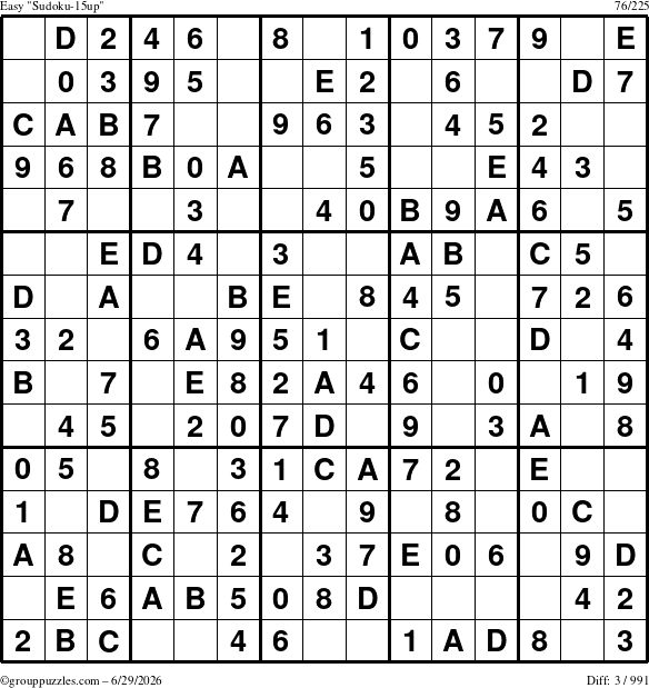 The grouppuzzles.com Easy Sudoku-15up puzzle for Monday June 29, 2026