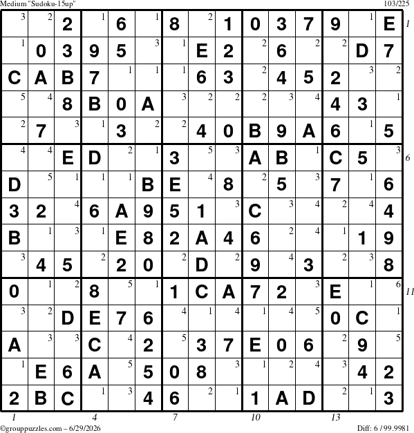 The grouppuzzles.com Medium Sudoku-15up puzzle for Monday June 29, 2026 with all 6 steps marked