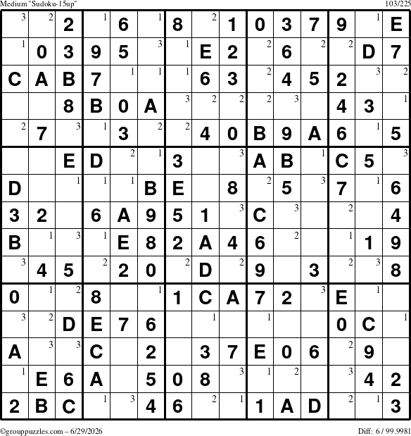 The grouppuzzles.com Medium Sudoku-15up puzzle for Monday June 29, 2026 with the first 3 steps marked