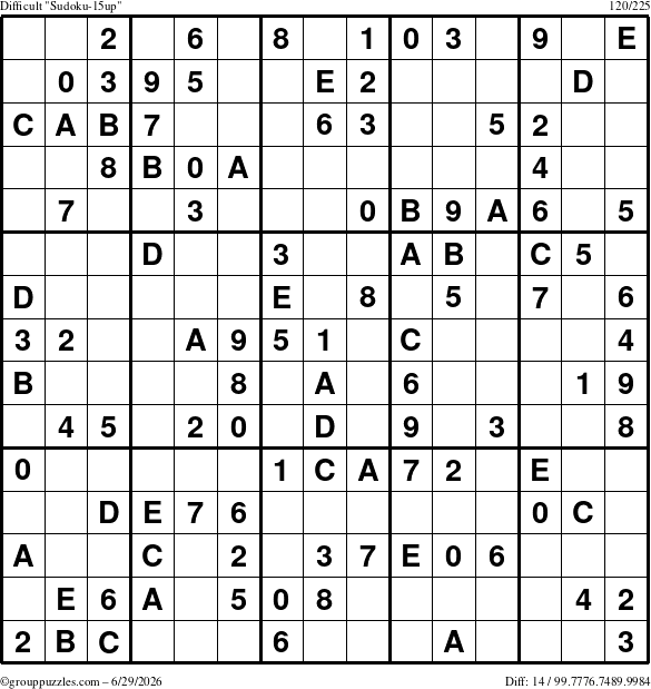 The grouppuzzles.com Difficult Sudoku-15up puzzle for Monday June 29, 2026