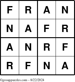 The grouppuzzles.com Answer grid for the Fran puzzle for Thursday August 22, 2024