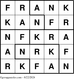 The grouppuzzles.com Answer grid for the Frank puzzle for Thursday August 22, 2024