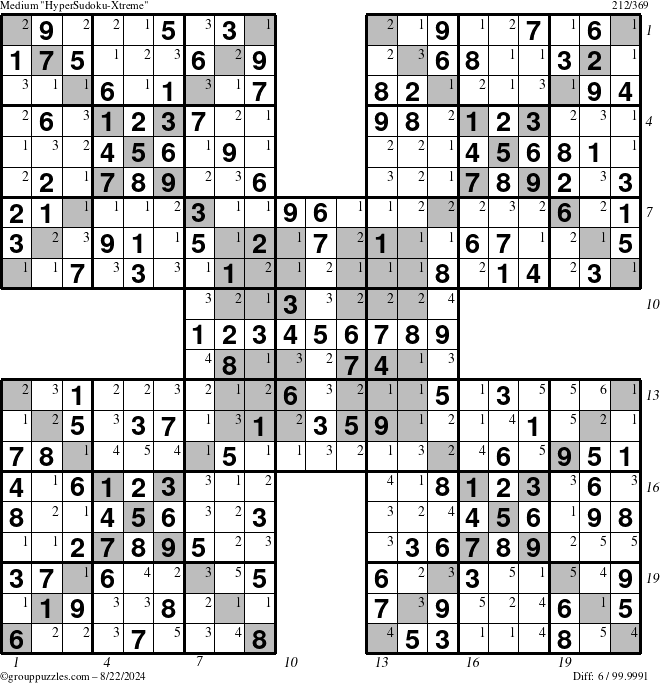 The grouppuzzles.com Medium cover-HyperXtreme puzzle for Thursday August 22, 2024 with all 6 steps marked