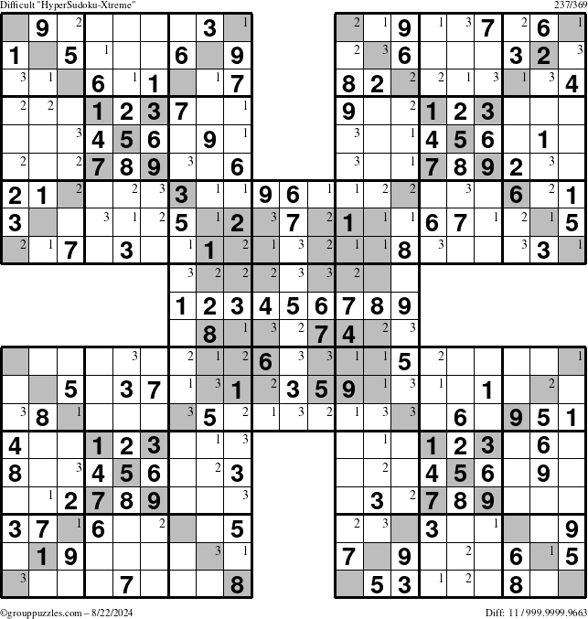 The grouppuzzles.com Difficult cover-HyperXtreme puzzle for Thursday August 22, 2024 with the first 3 steps marked