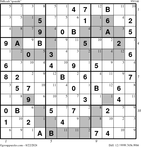 The grouppuzzles.com Difficult tpsmith puzzle for Thursday August 22, 2024 with all 12 steps marked