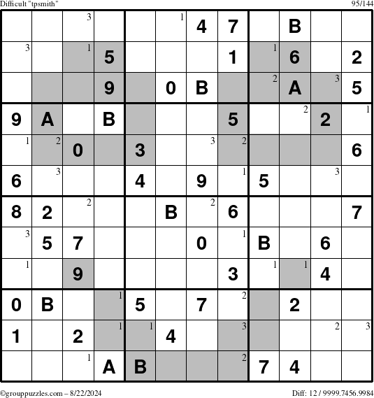 The grouppuzzles.com Difficult tpsmith puzzle for Thursday August 22, 2024 with the first 3 steps marked