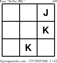The grouppuzzles.com Easy TicTac-JKL puzzle for Sunday July 27, 2025