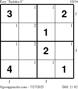 The grouppuzzles.com Easy Sudoku-4 puzzle for Sunday July 27, 2025 with all 2 steps marked