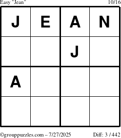 The grouppuzzles.com Easy Jean puzzle for Sunday July 27, 2025