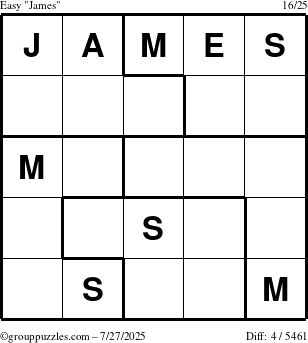 The grouppuzzles.com Easy James puzzle for Sunday July 27, 2025