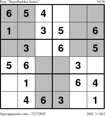 The grouppuzzles.com Easy SuperSudoku-Junior puzzle for Sunday July 27, 2025