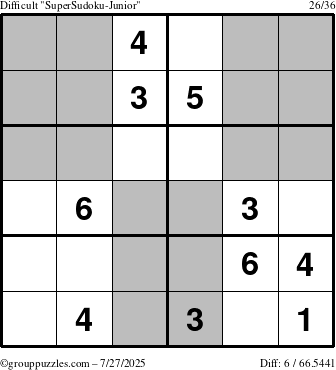 The grouppuzzles.com Difficult SuperSudoku-Junior puzzle for Sunday July 27, 2025