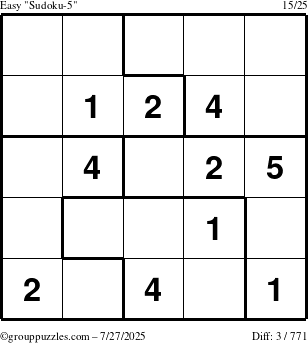 The grouppuzzles.com Easy Sudoku-5 puzzle for Sunday July 27, 2025