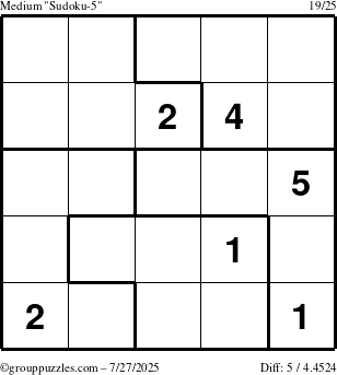 The grouppuzzles.com Medium Sudoku-5 puzzle for Sunday July 27, 2025