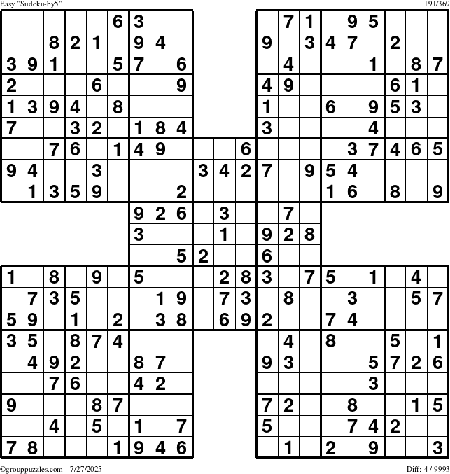 The grouppuzzles.com Easy Sudoku-by5 puzzle for Sunday July 27, 2025