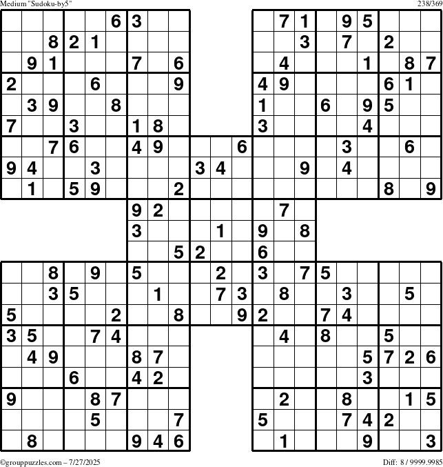 The grouppuzzles.com Medium Sudoku-by5 puzzle for Sunday July 27, 2025