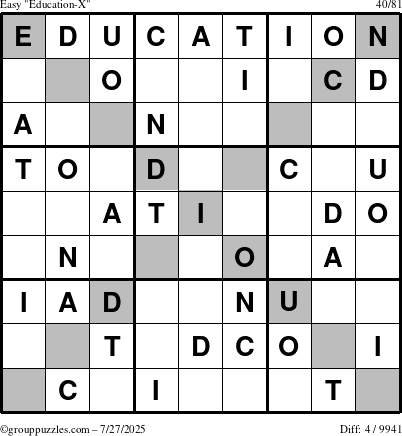 The grouppuzzles.com Easy Education-X puzzle for Sunday July 27, 2025