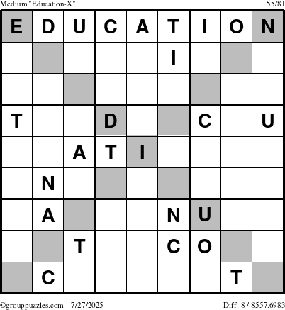 The grouppuzzles.com Medium Education-X puzzle for Sunday July 27, 2025