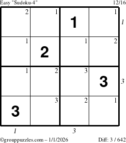 The grouppuzzles.com Easy Sudoku-4 puzzle for Thursday January 1, 2026 with all 3 steps marked