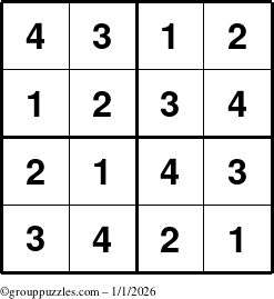 The grouppuzzles.com Answer grid for the Sudoku-4 puzzle for Thursday January 1, 2026