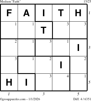 The grouppuzzles.com Medium Faith puzzle for Thursday January 1, 2026 with all 4 steps marked