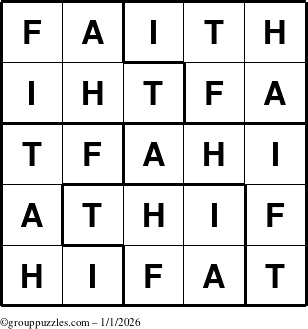 The grouppuzzles.com Answer grid for the Faith puzzle for Thursday January 1, 2026