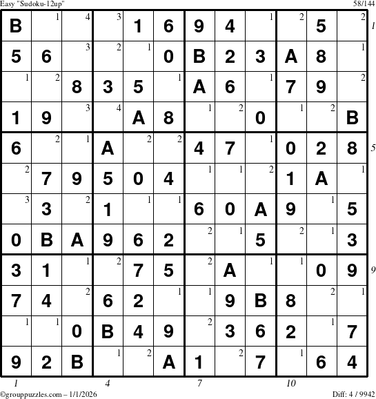 The grouppuzzles.com Easy Sudoku-12up puzzle for Thursday January 1, 2026, suitable for printing, with all 4 steps marked