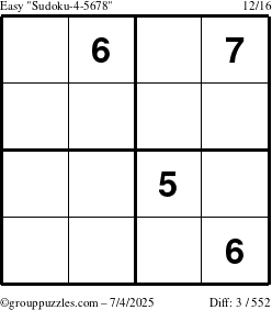The grouppuzzles.com Easy Sudoku-4-5678 puzzle for Friday July 4, 2025