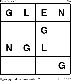 The grouppuzzles.com Easy Glen puzzle for Friday July 4, 2025