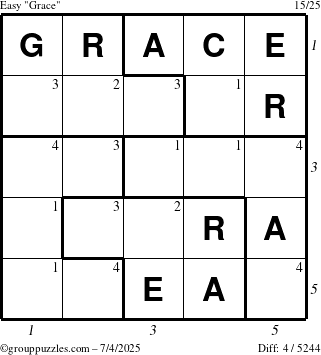The grouppuzzles.com Easy Grace puzzle for Friday July 4, 2025 with all 4 steps marked