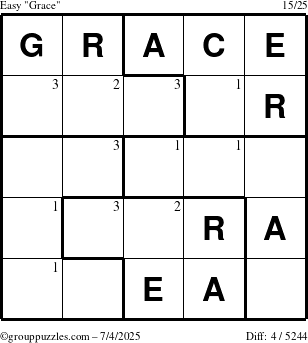 The grouppuzzles.com Easy Grace puzzle for Friday July 4, 2025 with the first 3 steps marked