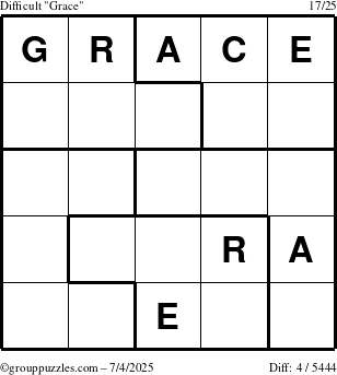 The grouppuzzles.com Difficult Grace puzzle for Friday July 4, 2025