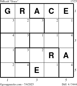 The grouppuzzles.com Difficult Grace puzzle for Friday July 4, 2025 with all 4 steps marked