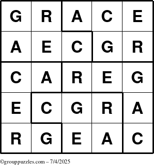 The grouppuzzles.com Answer grid for the Grace puzzle for Friday July 4, 2025