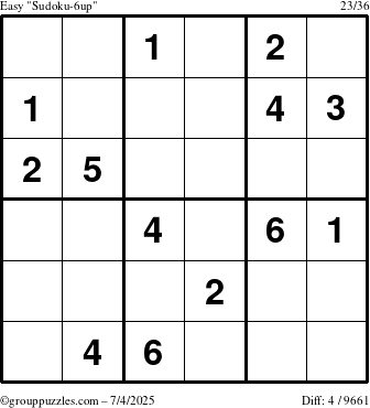 The grouppuzzles.com Easy Sudoku-6up puzzle for Friday July 4, 2025