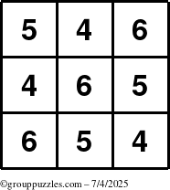 The grouppuzzles.com Answer grid for the TicTac-456 puzzle for Friday July 4, 2025