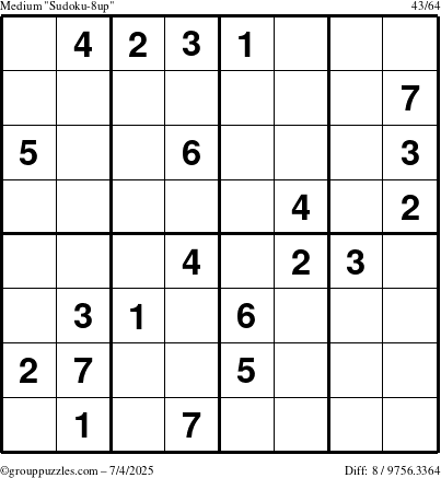 The grouppuzzles.com Medium Sudoku-8up puzzle for Friday July 4, 2025