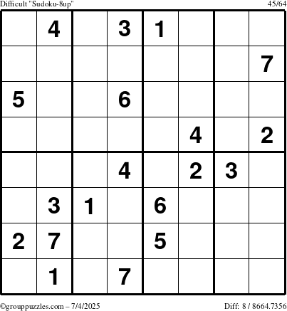 The grouppuzzles.com Difficult Sudoku-8up puzzle for Friday July 4, 2025