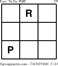 The grouppuzzles.com Easy TicTac-PQR puzzle for Friday July 4, 2025