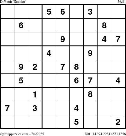 The grouppuzzles.com Difficult Sudoku puzzle for Friday July 4, 2025