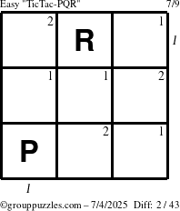 The grouppuzzles.com Easy TicTac-PQR puzzle for Friday July 4, 2025 with all 2 steps marked
