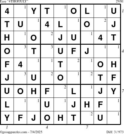 The grouppuzzles.com Easy 4THOFJULY-c1 puzzle for Friday July 4, 2025 with all 3 steps marked