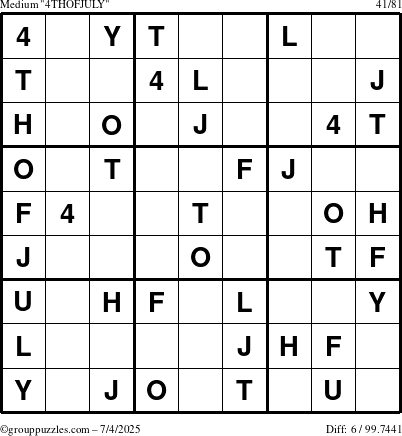 The grouppuzzles.com Medium 4THOFJULY-c1 puzzle for Friday July 4, 2025