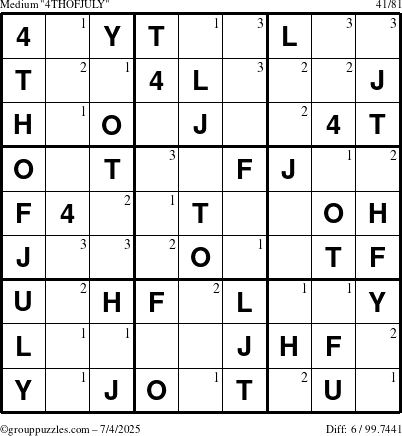 The grouppuzzles.com Medium 4THOFJULY-c1 puzzle for Friday July 4, 2025 with the first 3 steps marked