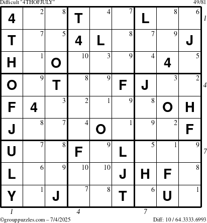 The grouppuzzles.com Difficult 4THOFJULY-c1 puzzle for Friday July 4, 2025 with all 10 steps marked
