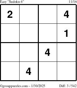 The grouppuzzles.com Easy Sudoku-4 puzzle for Thursday January 30, 2025