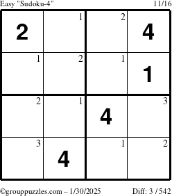 The grouppuzzles.com Easy Sudoku-4 puzzle for Thursday January 30, 2025 with the first 3 steps marked