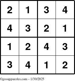 The grouppuzzles.com Answer grid for the Sudoku-4 puzzle for Thursday January 30, 2025